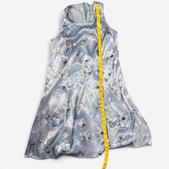 Vintage Y2K Blue Floral Satin Slip Dress Tie Back Fairycore Vintage Style Size L - Picture 5 of 6